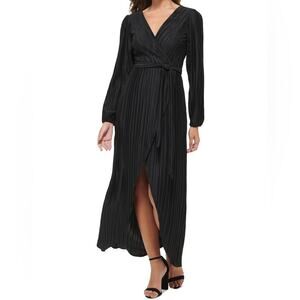 GUESS Striped Belted Maxi Dress Black Long Sleeve Women’s Sz 6